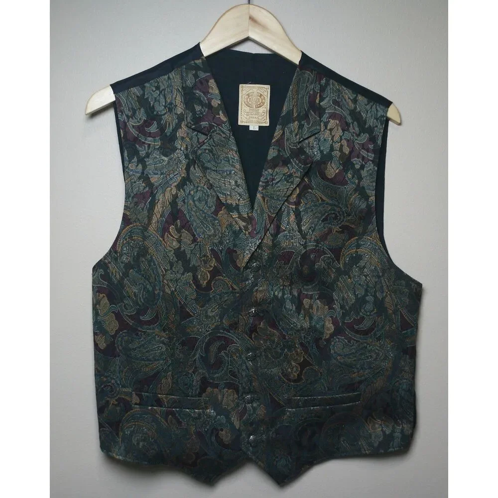 Vintage Wah Maker Mens L Paisley Western Vest Cowboy Frontier Made USA Waistcoat